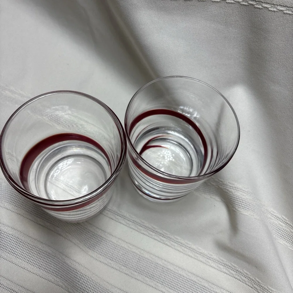 Pier 1 Red Swirline Double Old Fashioned Rocks Whiskey Glasses Set Of 2 Swirl 4